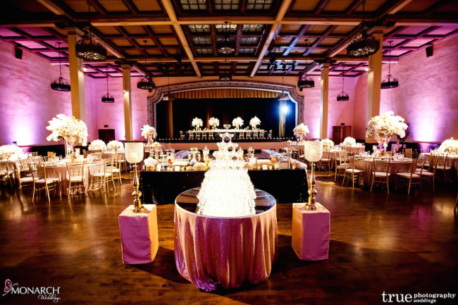 Prado-at-Balboa-Park-wedding-blush-uplights-champagne-tower Prado-at-Balboa-Park-wedding-blush-uplights-champagne-tower
