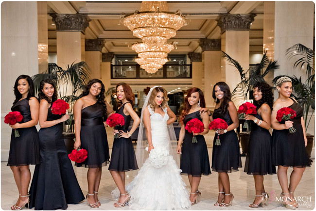 Bridesmaids-black-dress-red-bouquets-us-grant-hotel Bridesmaids-black-dress-red-bouquets-us-grant-hotel