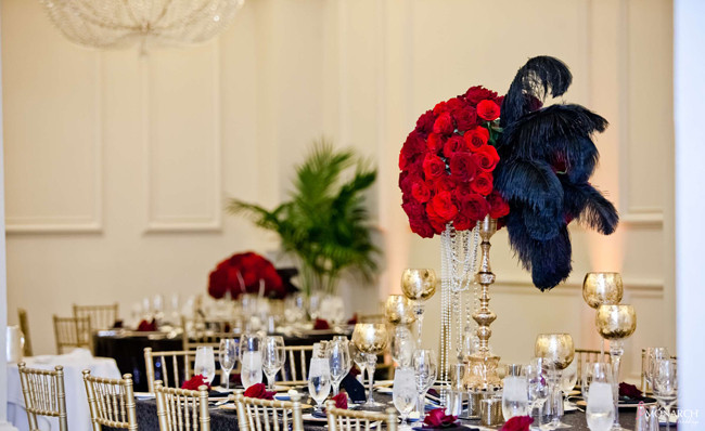Gatsby-wedding-red-roses-black-feather-centerpiece-gold-accents-us-grant-hotel Gatsby-wedding-red-roses-black-feather-centerpiece-gold-accents-us-grant-hotel